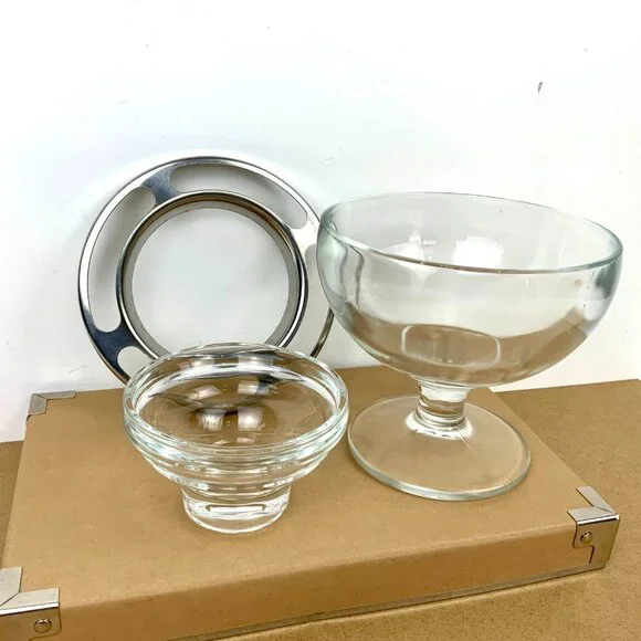 Vintage Glass Stainess Steel Ring Caviar Shrimp Cocktail Icer Server - Picture 4 of 16